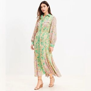 Loft Petite Floral Godet Pocket Shirtdress